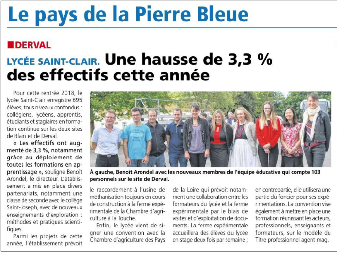 Lycée Saint-Clair à Blain Derval : une hausse d’effectif grâce aux formations en apprentissage.